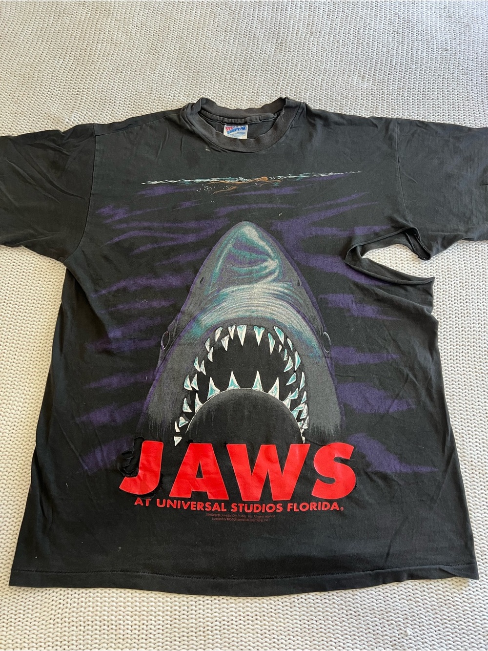 Hanes Black JAWS Shark Graphic Tee with Red Logo